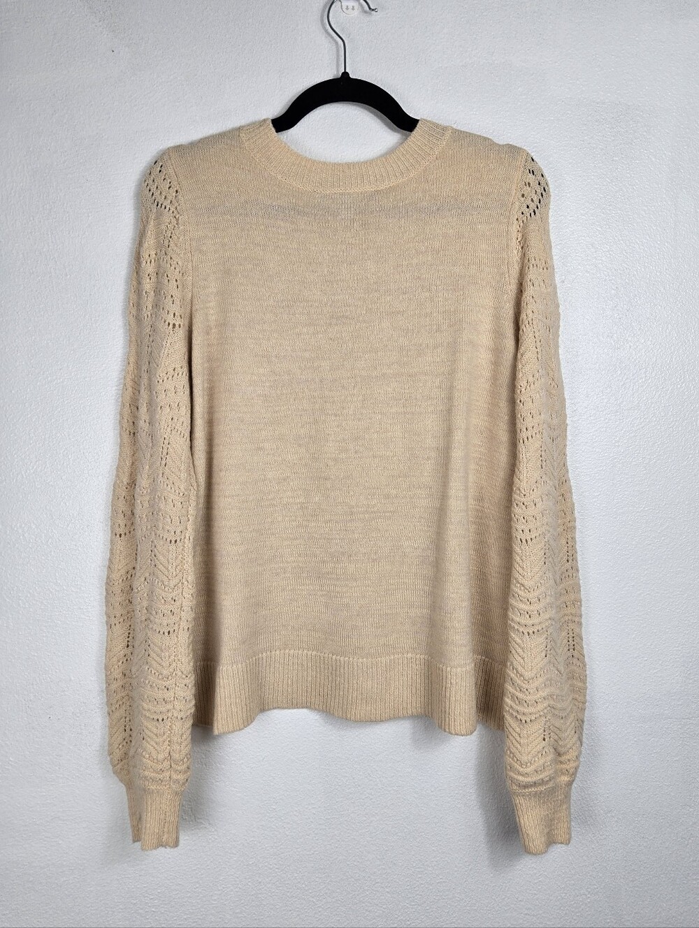 NEW Christian Siriano Pointelle Sweater Lace Knit Caramel Crew Neck Size Large - Picture 8 of 9